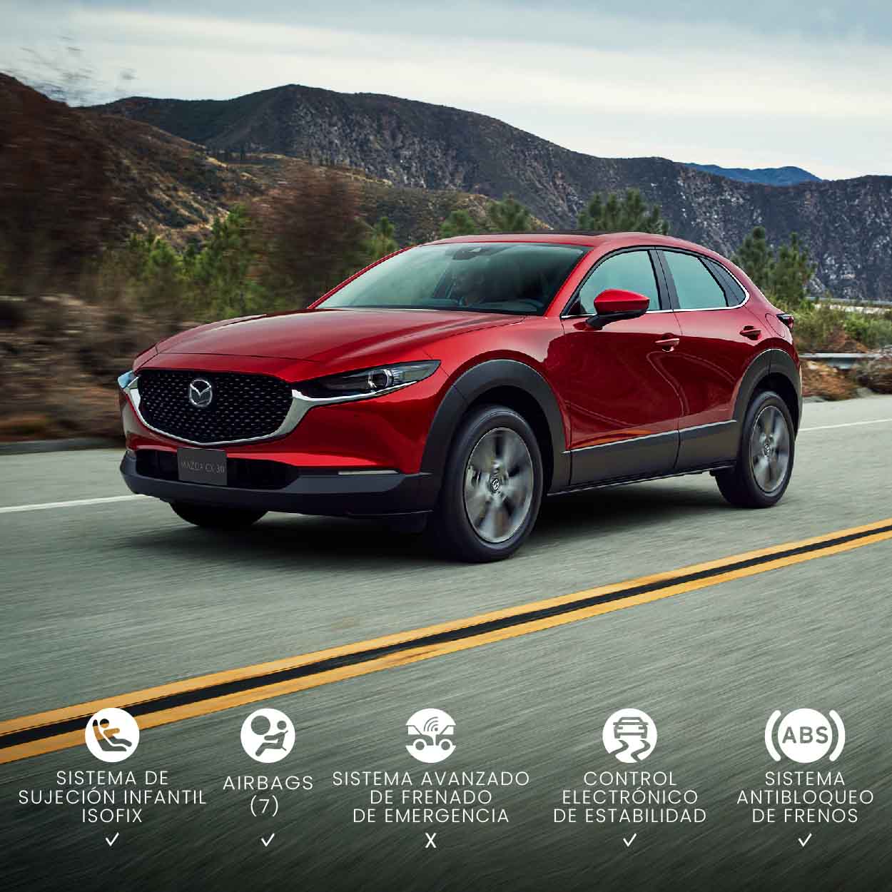 Camioneta Mazda CX-30 Híbrida color Rojo artesanal vista lateral 